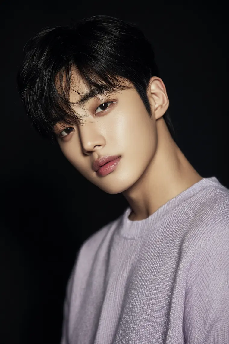 하단 라운지 창가에 앉은 검정 수트 차림의 20대 초 한국인 호스트